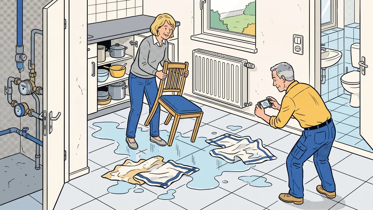 Nach dem Wasserschaden: Stühle wegräumen und den Schaden fotografieren